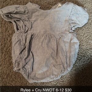 Rylee + Cru Blue and White Baby Romper